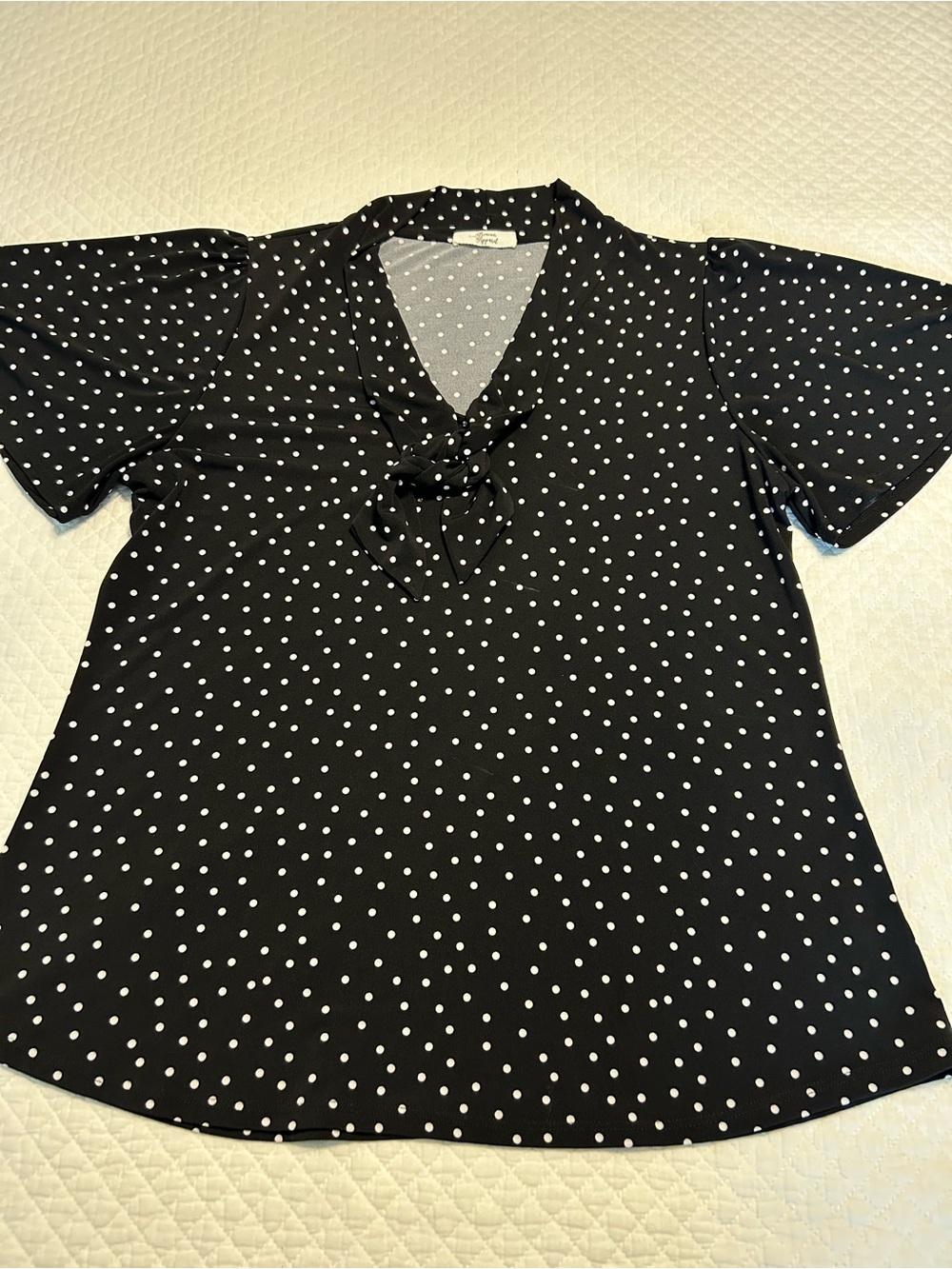 Beacon Apparel Women's Black Polka Dot Tie-Neck Blouse (120)